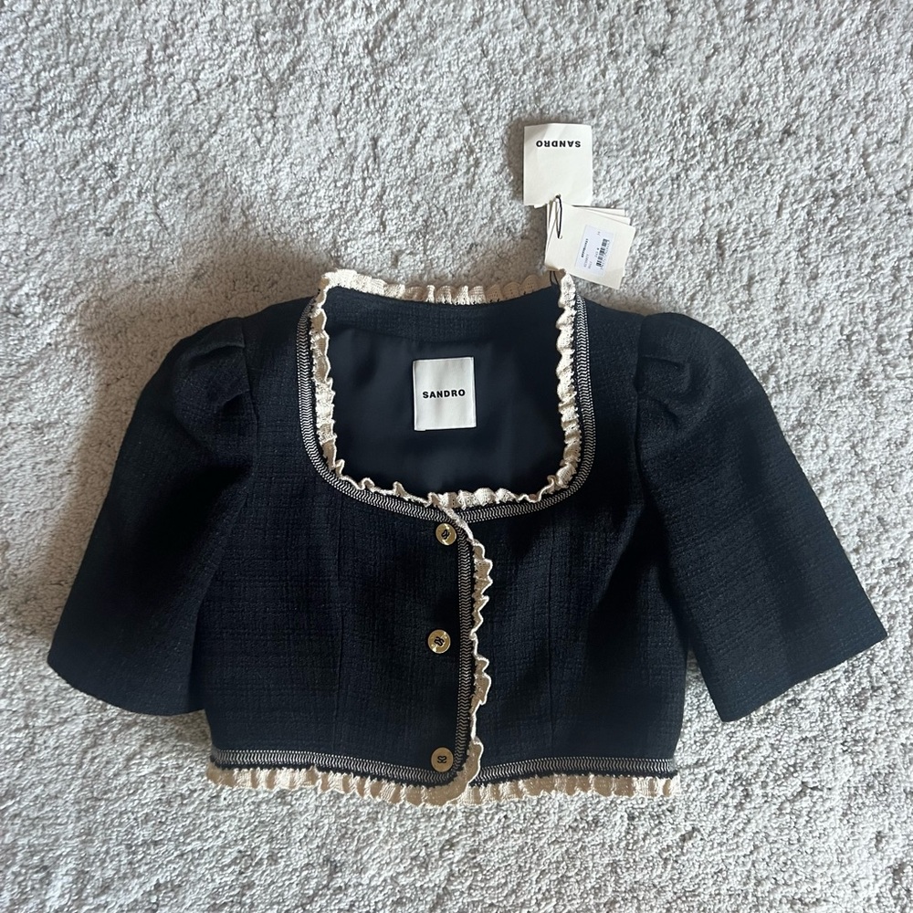Sandro ruffle trimmed cropped jacket mint condition NWT